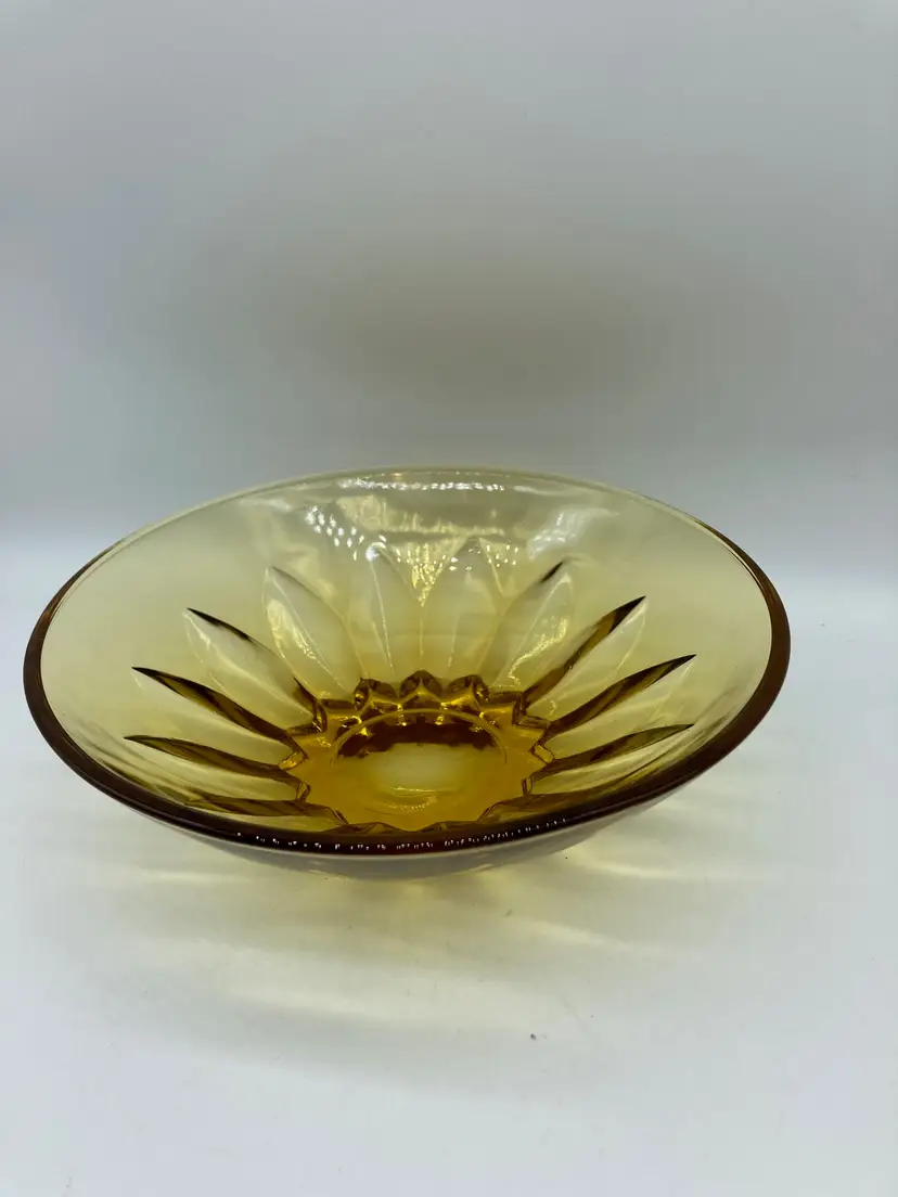 Vintage HAZEL ATLAS 6 3/4” Salad Bowl ATC48 Gold Pattern W/Vertical Cut In Glass