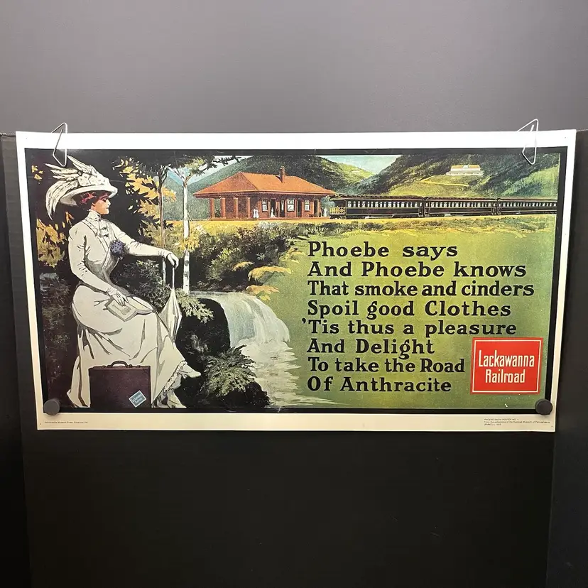 Lackawanna Railroad Museum of Pennsylvania 1910 Reproduction Poster Phoebe Snow Passenger Train Vintage 23x13"
