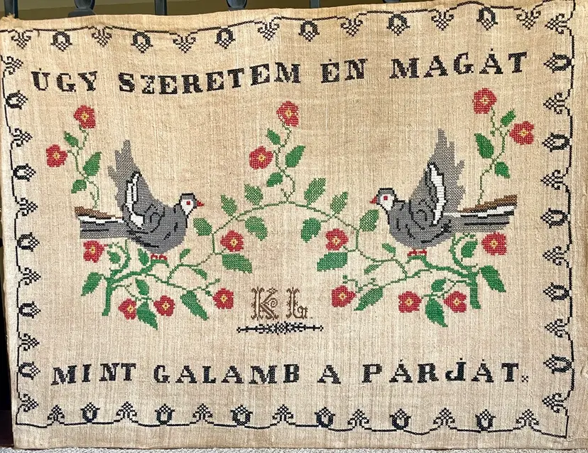 Vintage Cross Stitch Floral Sampler I Love You Just As A Dove Loves Its Mate
