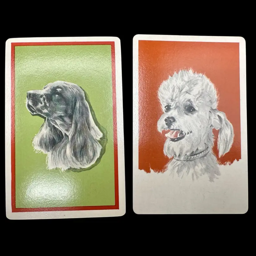 Vintage Swap Cards - Doggie Duo Orange Green MCM Playing Cards