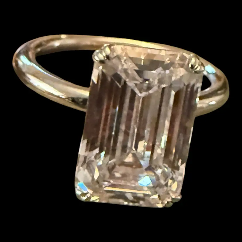 Sterling Silver .925 Emerald Cut Rhinestone Ring Size 5.75