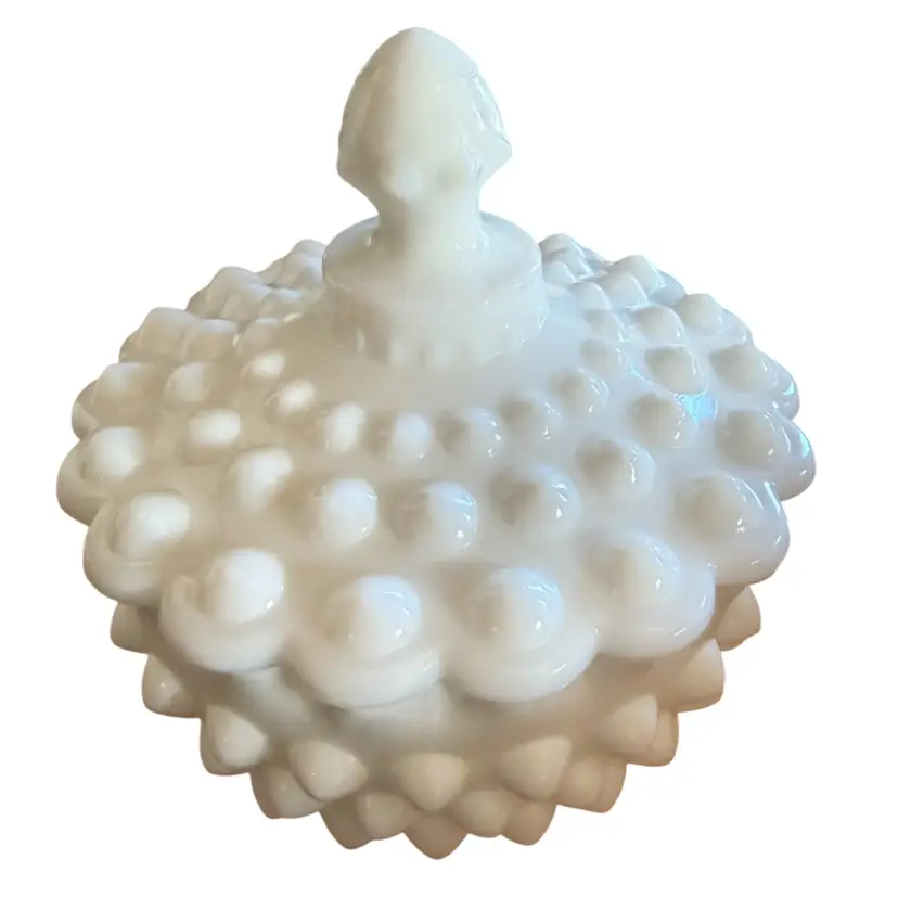 Fenton Art Milk Glass Hobnail Covered  Jar Candy Nut Dish Bowl