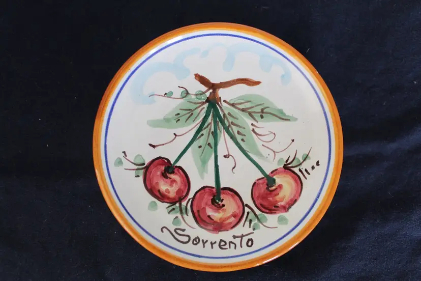 Authentic Sorrento Italy Hand Painted 4.75” Wall Hanging Plate Cherries