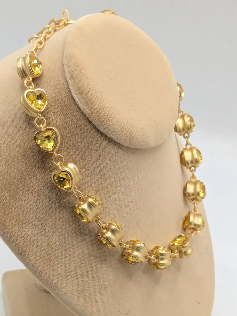 Catwalk Jon Citrine Glass Heart Necklace Gold Tone NWOT