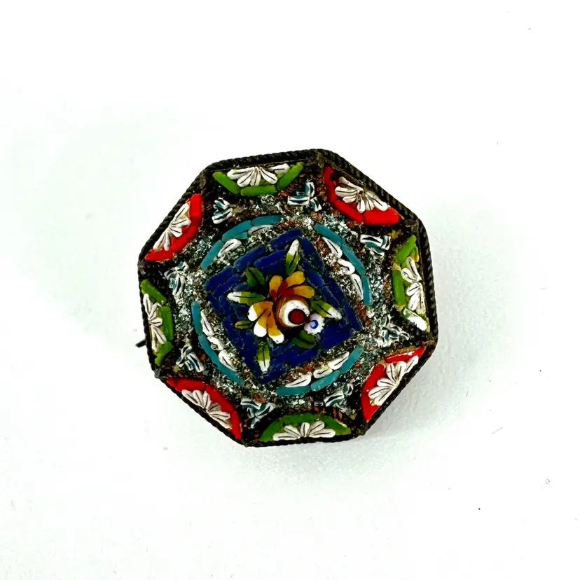 Vtg Micro Mosaic Brooch Marked Italy