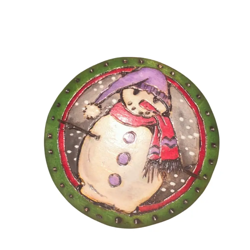 Painted Wood Snowman Pin
