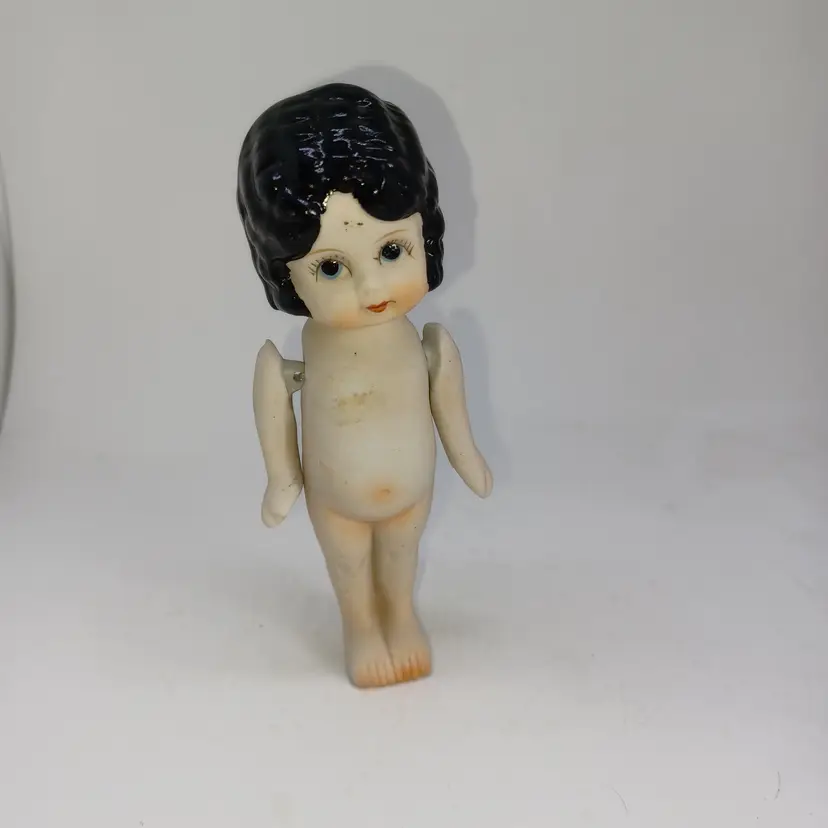 Vintage 1920s Frozen Charlotte Dark Hair Bisque Doll