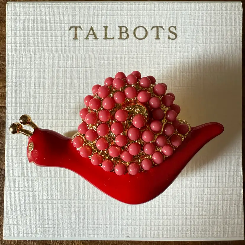 NOS Talbots Red Orange Seed Beads And Enamel Snail Brooch Pin