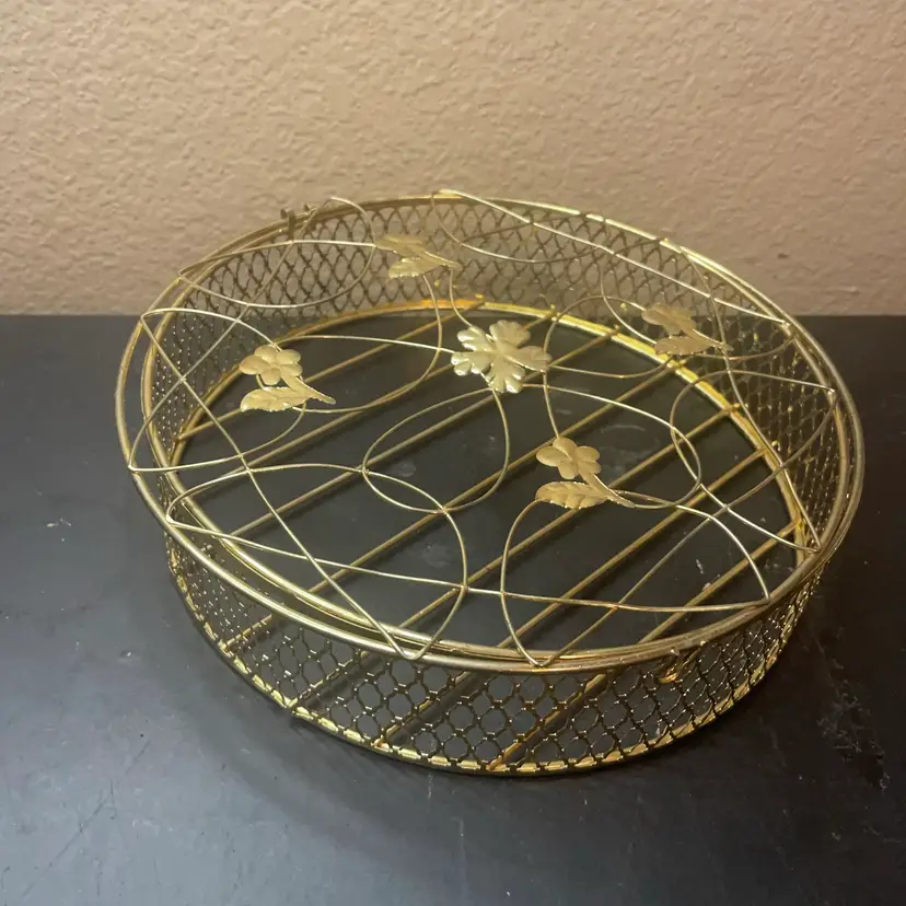 Gorgeous 8” Ornate Brass Open Filigree Round Box