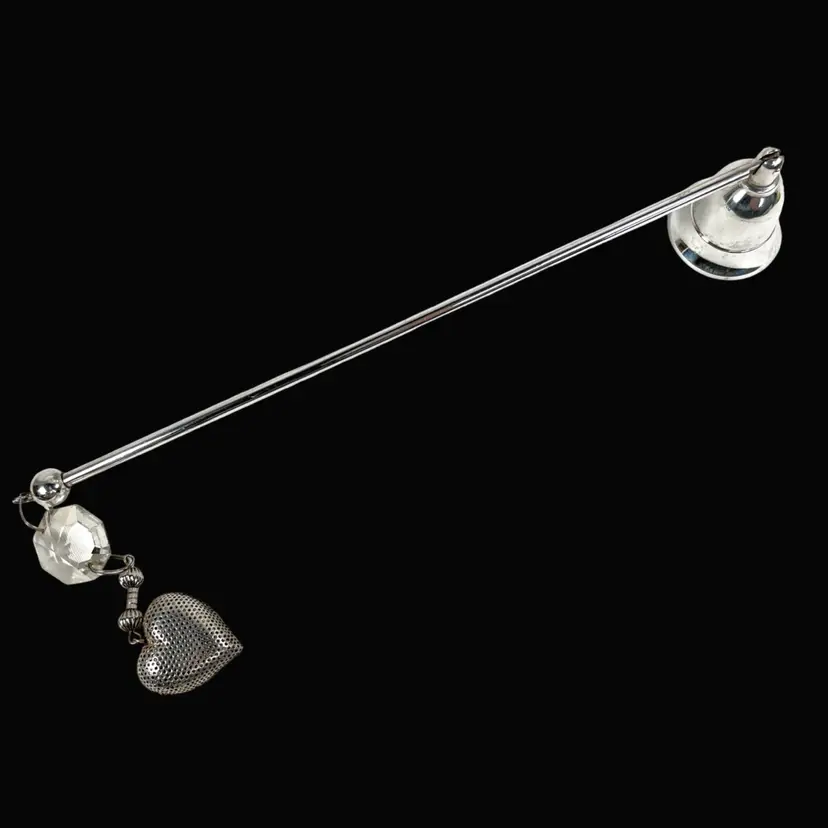 Silver-plated Candle Snuffer with Octagonal Crystal Prism & Perforated Heart Charm