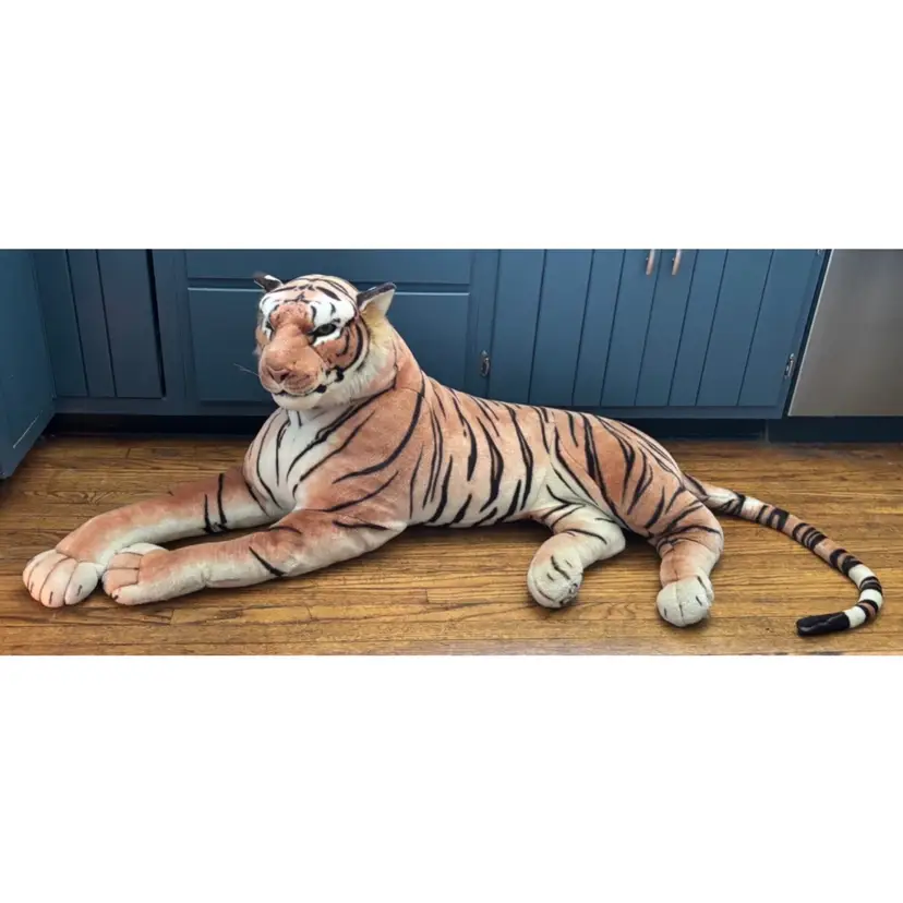 Huge Vintage Plush Tiger Stuffed Animal Toy Jumbo Realistic Big Cat FLAWED READ