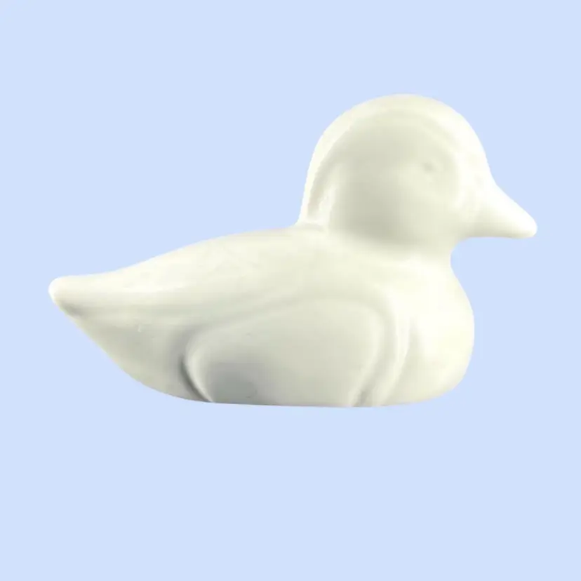 #048- Van Briggle Pottery Duck Figurine White “Moonglow” Glaze