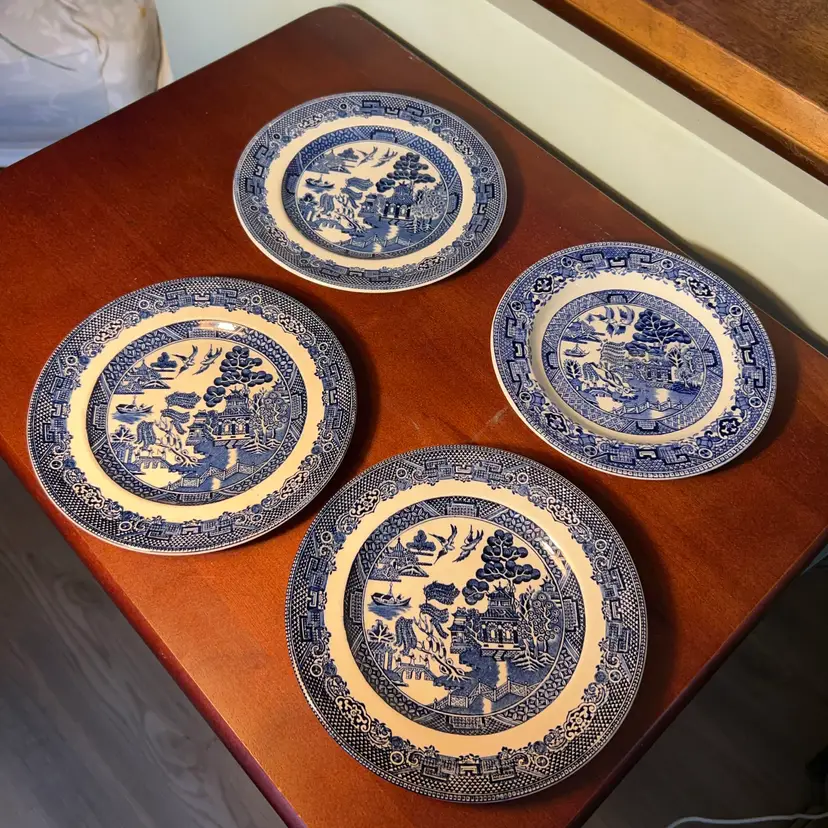 🖤 Vintage Blue Willow 6" Plates - Set of 4 Mixed English Makers (Johnson Bros & Wood & Sons)