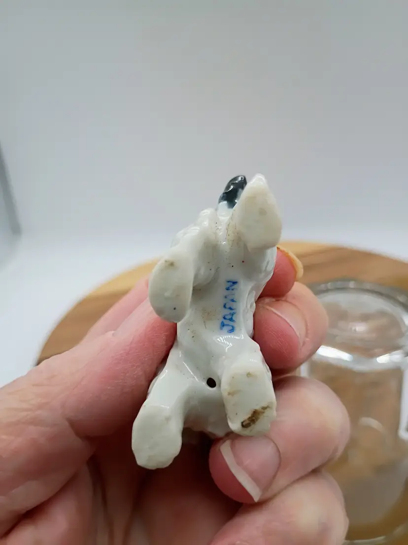 Miniature Ceramic Dog Cocker Spaniel Figurine  3" Japan Dark Blue and White