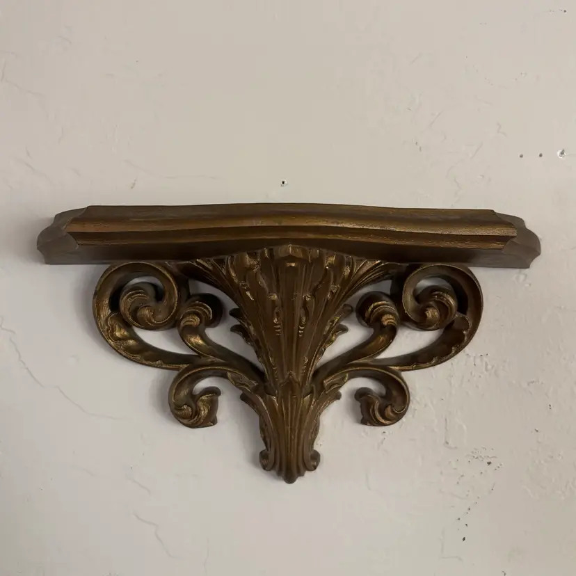 🐇#1 - Vintage 1978 Burwood Hollywood Regency Style Ornate Gold Wall Shelf