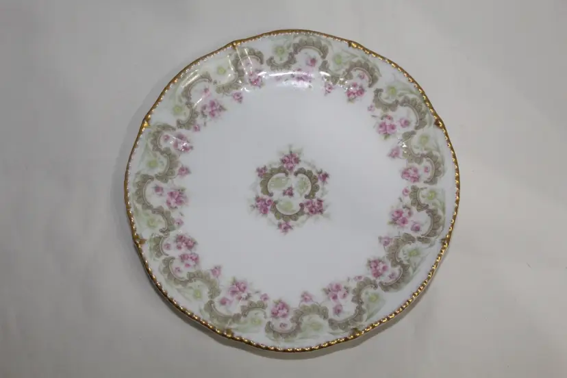 Bawo & Dotter/Elite Limoges France Antique Pink/Green Flowers Bread Plate 6 3/4”
