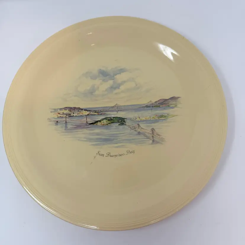Vintage Ceramic Serving Platter Featuring San Francisco Bay.