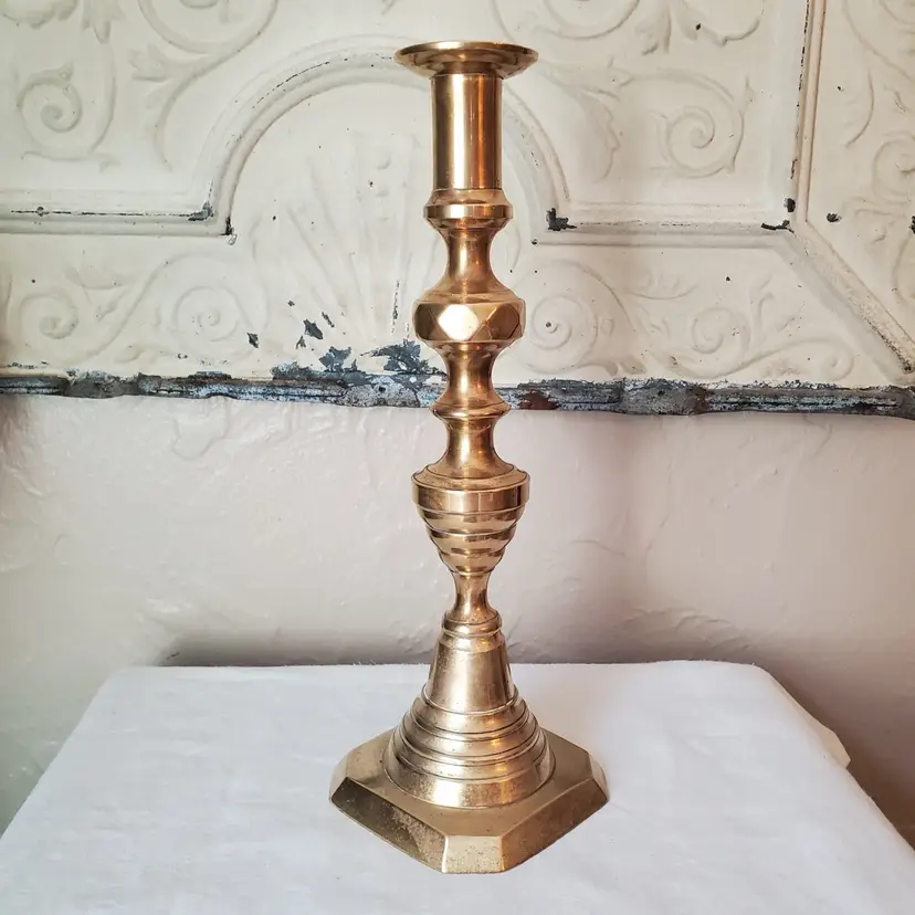 Antique Victorian Brass Beehive Candlestick Candle Holder 1900’s