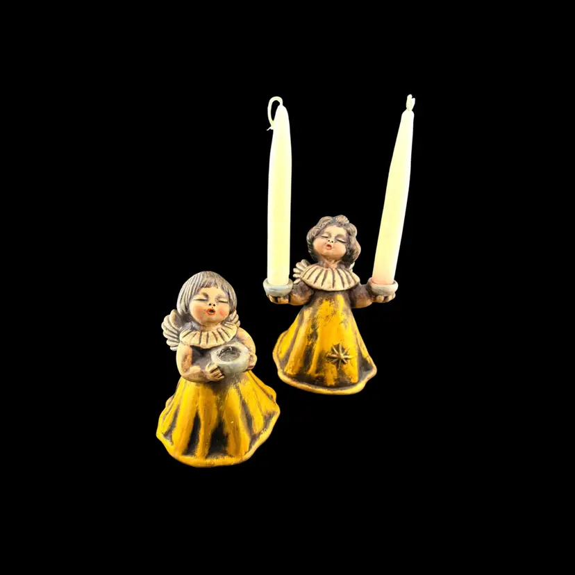 Vintage Pair Of Italian Bozner Engel Thun  Ceramic Angel Candleholders Approximately 6” Tall x 4” x 4”