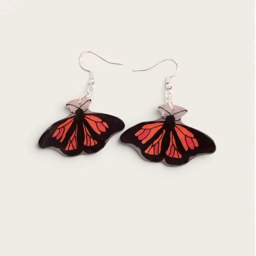 Handmade Orange Butterfly Earrings