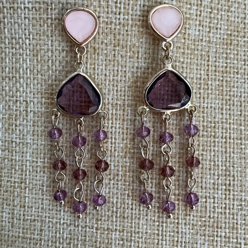 Pink And Purple Glass Chandelier Earrings