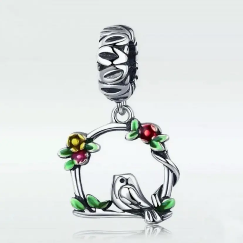 Bird on a Branch with Flowers European Charm - Collectable Limited Edition