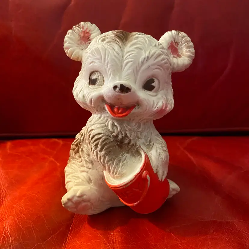 Vintage Edward Mobley Hard Rubber Squeak Toy Bear w/ Honey Jar 5” Kitschy Retro