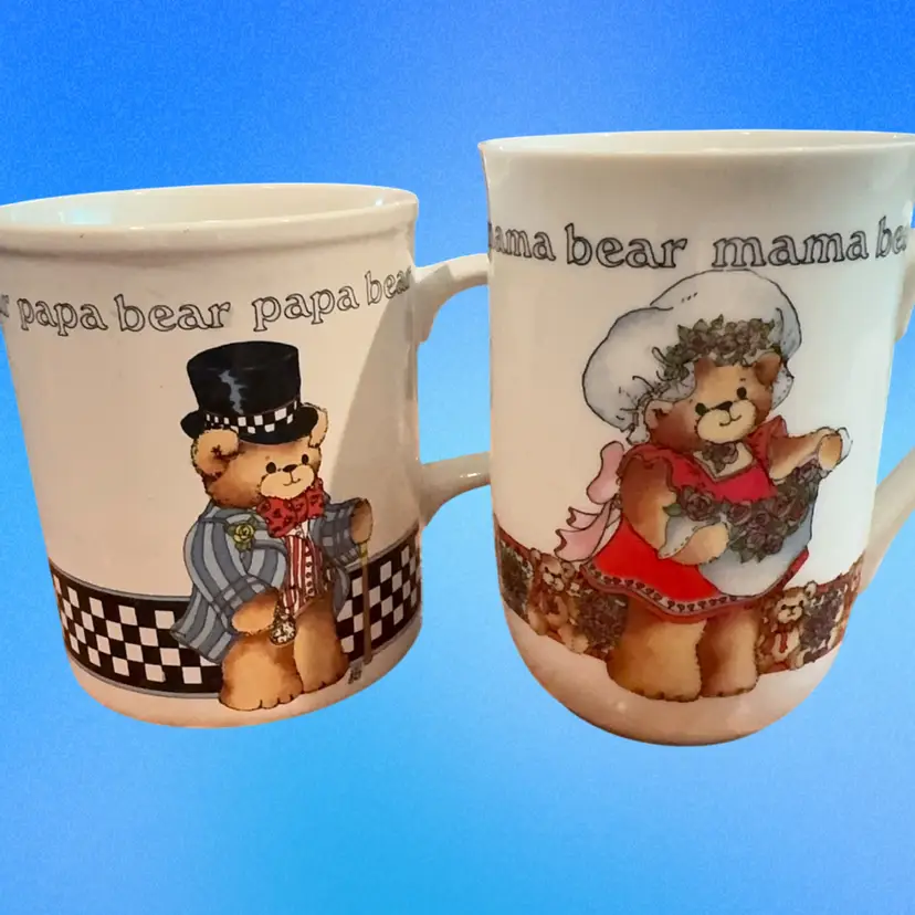 Enesco Papa Bear(83) & Mama Bear (84) Pair Of Mugs