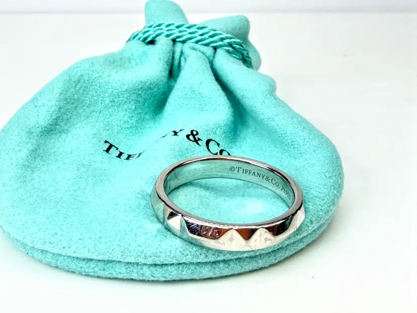 Tiffany & Co. Platinum 950 geometric 4mm Wedding Band Ring Size 9.75 9.5g JR1994