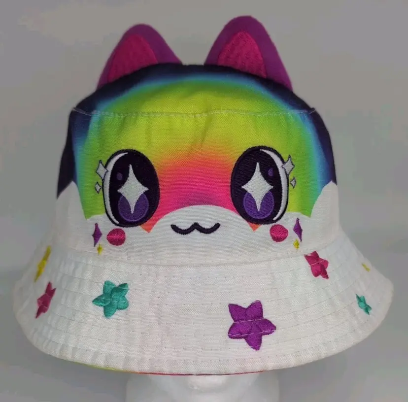 Aphmau Meemeow Rainbow Cat Bucket Hat Reversible Catface Kawaii Plush