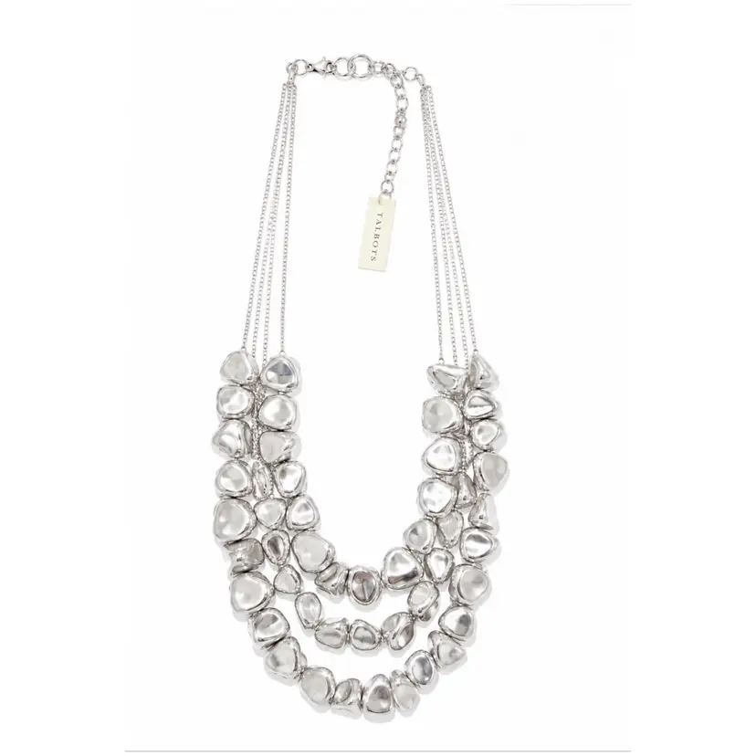 $85 Talbots Silver 3 Strand Statement Chunky Bead Necklace New Gift