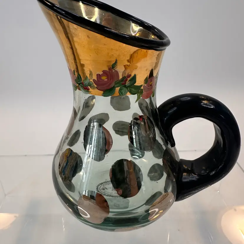 MacKenzie-Childs Vintage 1993 Victoria & Richard Hand-Painted Glass Mini Pitcher