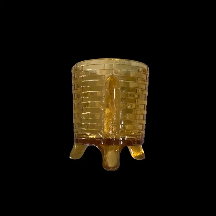 Jeanette Glass Amber Tree Trunk Footed Basket Toothpick Holder 2 3/4” Straw marks