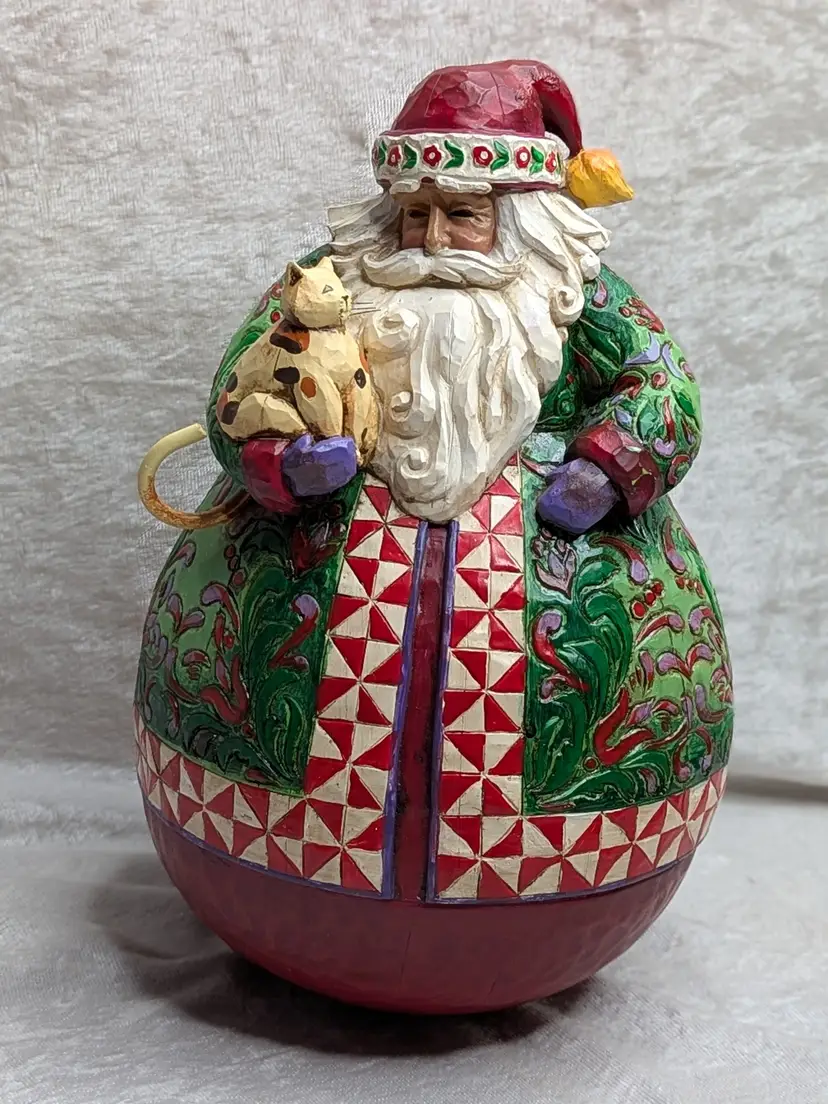 Jim Shore "Christmas Warmth" Santa  Cat Roly Poly Statue 4002418 Figurine 2005