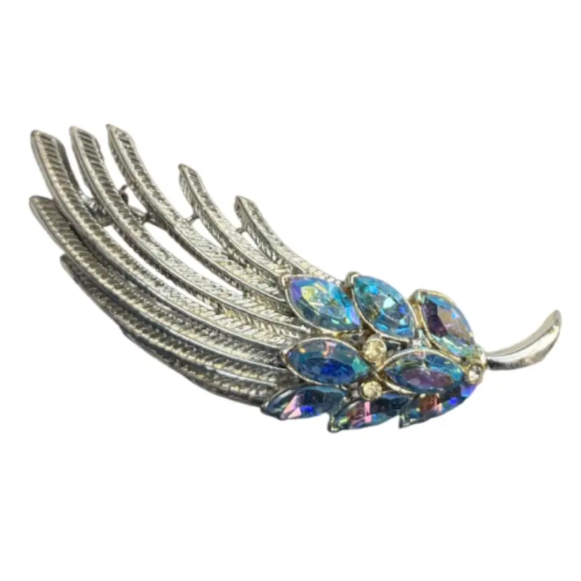 Signed Coro AB Blue Rhinestone Pin  2 7-8”