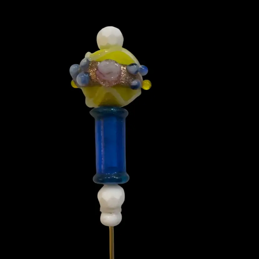 Purple And blue Hat Pin 6” Gold Pin With Glass Beads