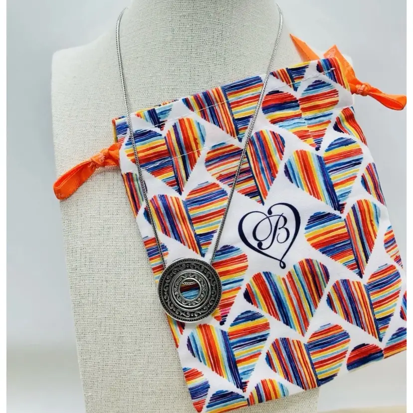 Brighton Central Park Double Ring Slide Pendant Necklace With Colorful Heart Bag