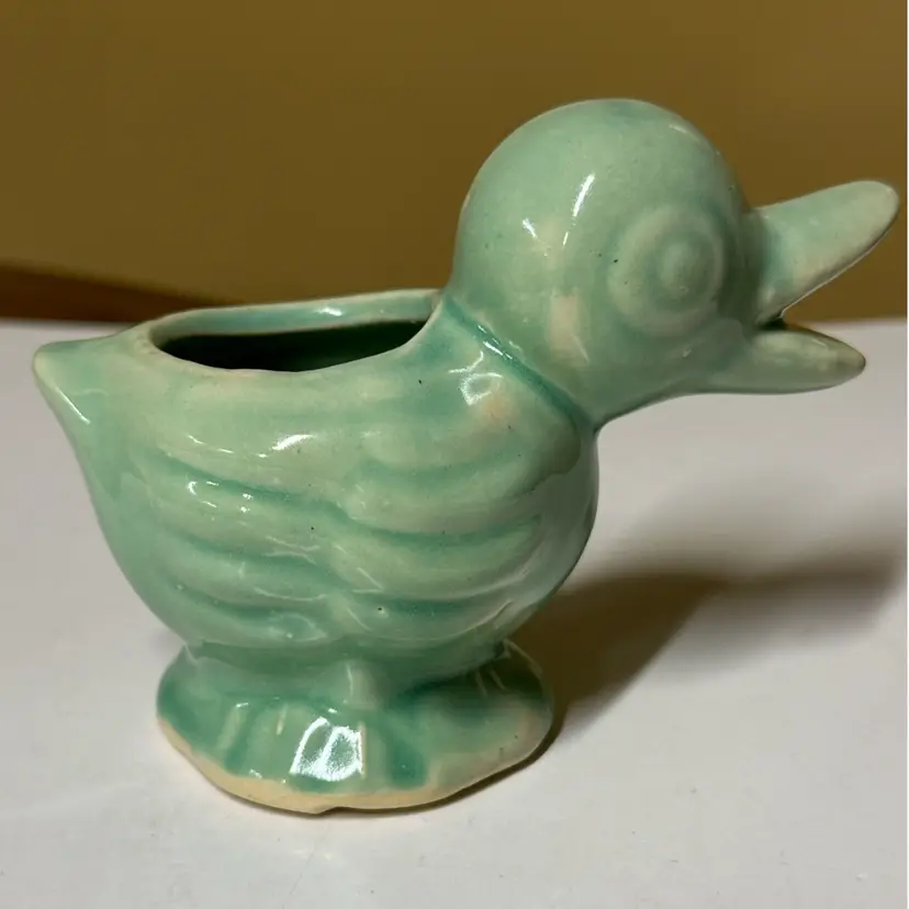 Green Ceramic Duck Planter duckling 4” tall