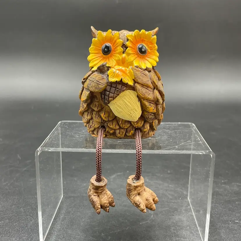 Owl Bird Shelf Sitter Sunflowers Resin Fall Autumn Decor