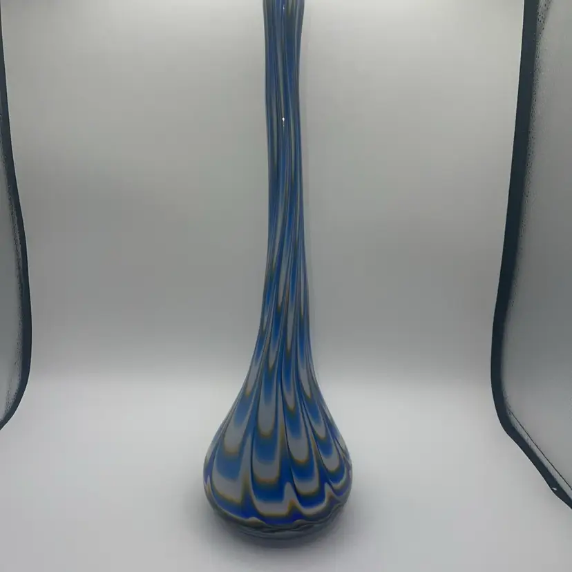 Art Glass Vase By Eastern Light Blue  Longneck 17" Tall Swirl Pattern