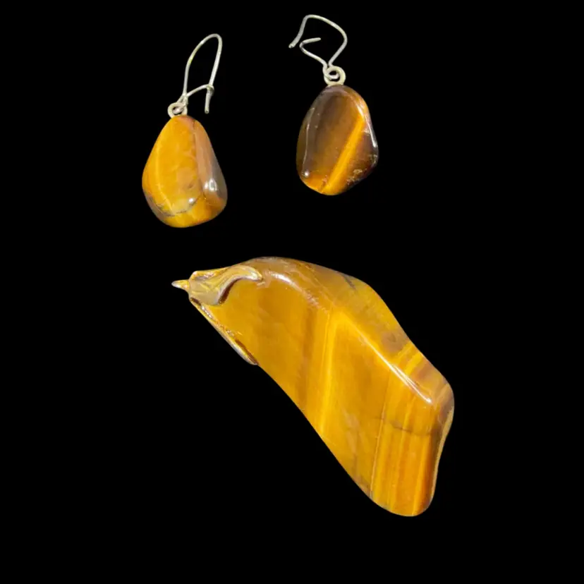 Golden Tiger's-Eye Quartz .75” Earrings & 2”Pendant