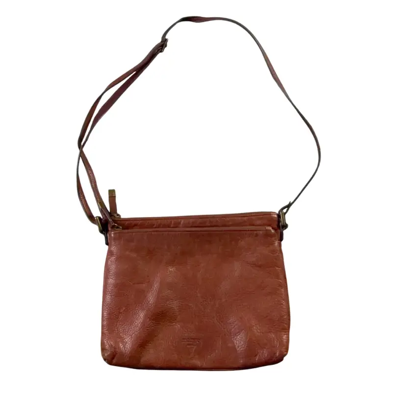 Margot New York Cognac Brown Genuine Leather Crossbody Bag 11” x 9” Two Compartments