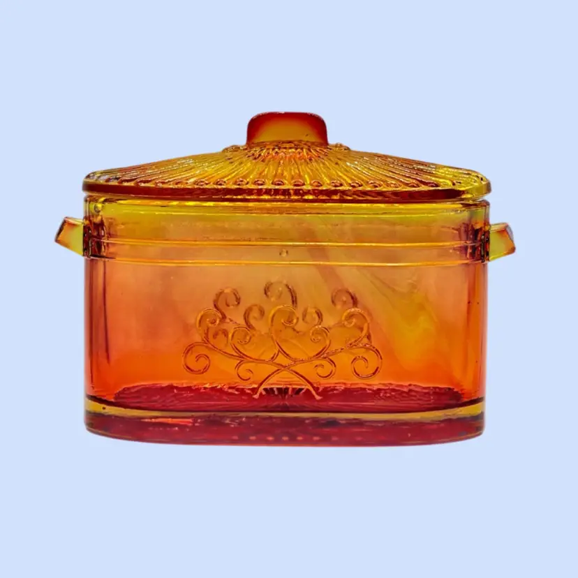 #197- Vintage Lidded Condiment Sugar Dish Container Jar Spoon Slot UV Reactive