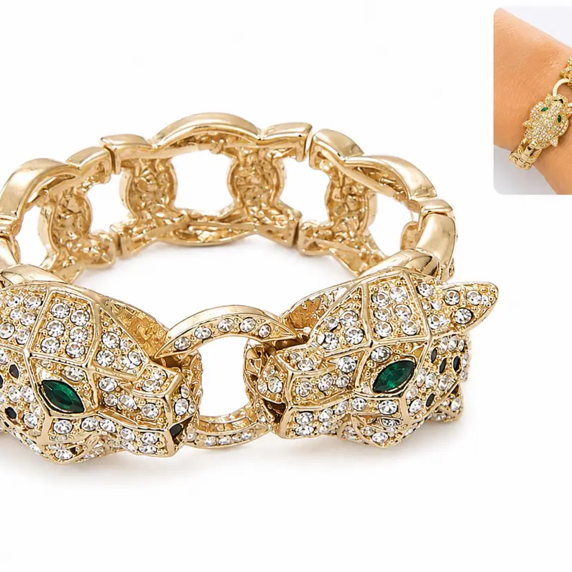 Nordstrom Cara Vintage Leopard Crystal Gold Statement Chunky Bracelet Formal Gift