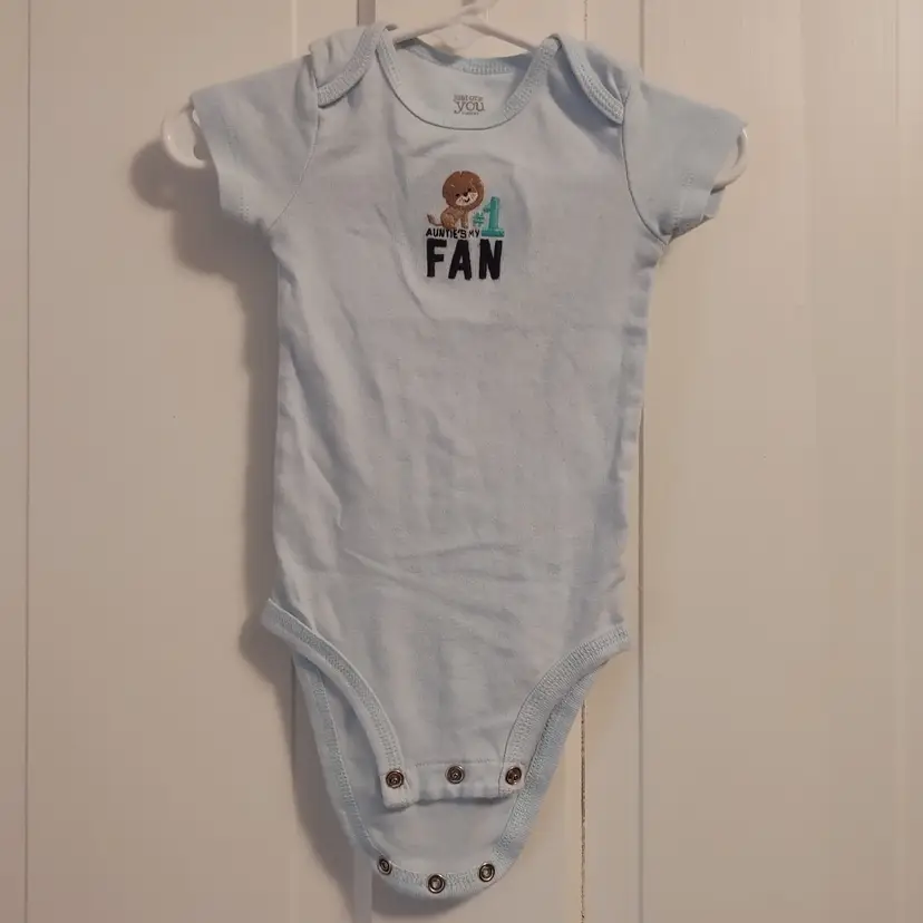 Kids- Brand: Carter's- Just One You. Size 6 months. Auntie Fan onesie. Material- 100% cotton. No callouts.
