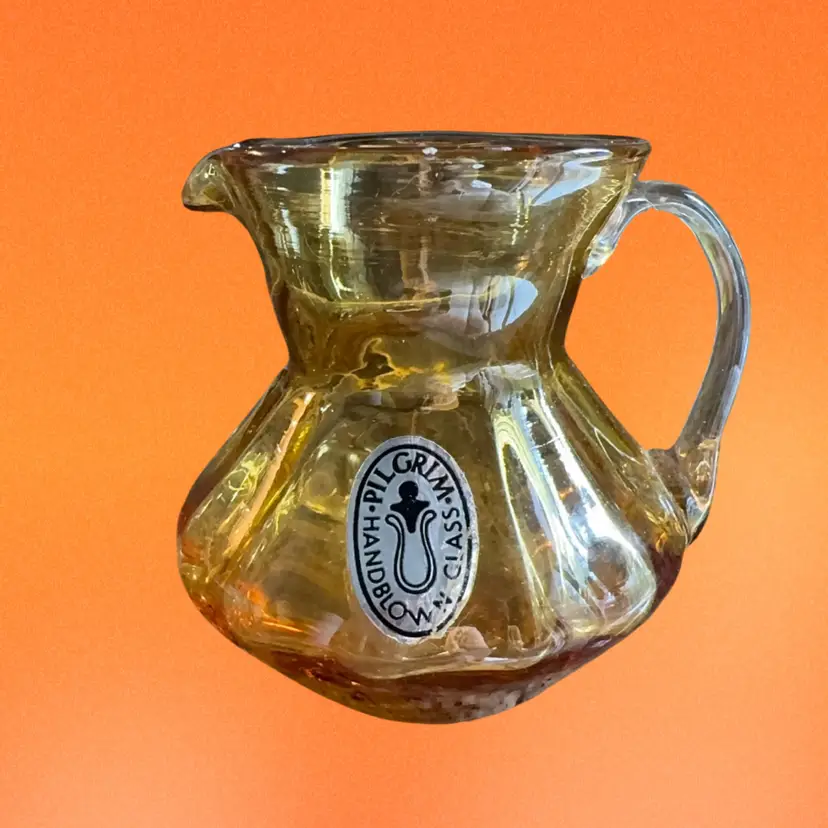 Hand Blown Pilgrim Glass Amber Mini Pitcher
