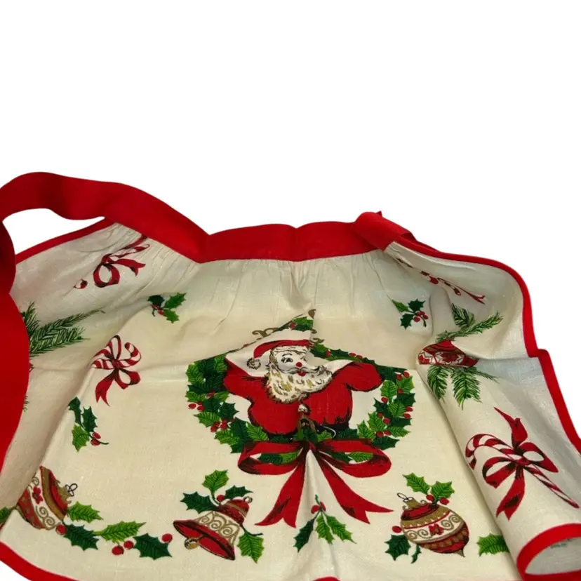 Vintage Santa Apron Some Discoloration Not Laundered @18”