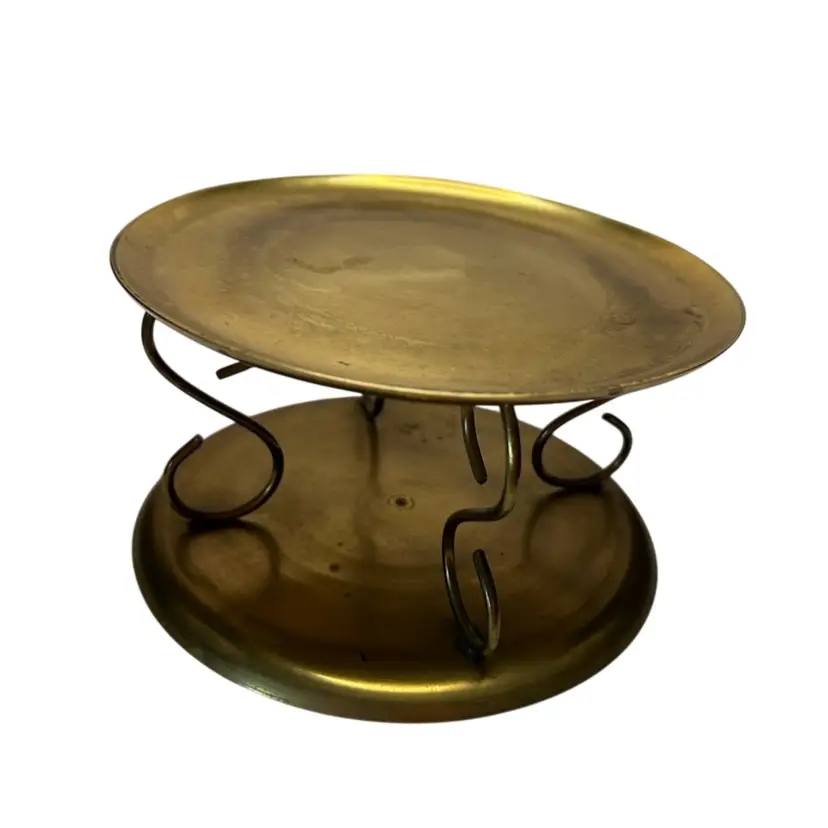 Vintage Hosley International Brass Elevated Riser/ Candle Stand With Scroll Design 3 1/2” Tall 6 1/2” Diameter