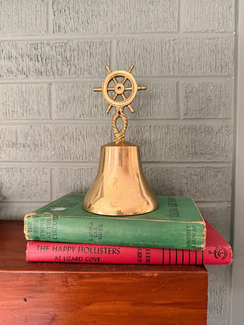 Vintage Solid Brass Nautical Ship Wheel Hand Bell | Maritime Captain's Bell | Coastal Beach House Decor | Brass Desk Bell | Sailboat Gift