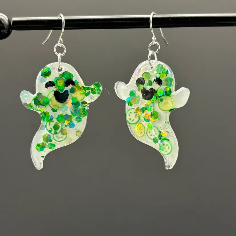 Glitter Pickle Ghost Dangle Earrings - Made by Me